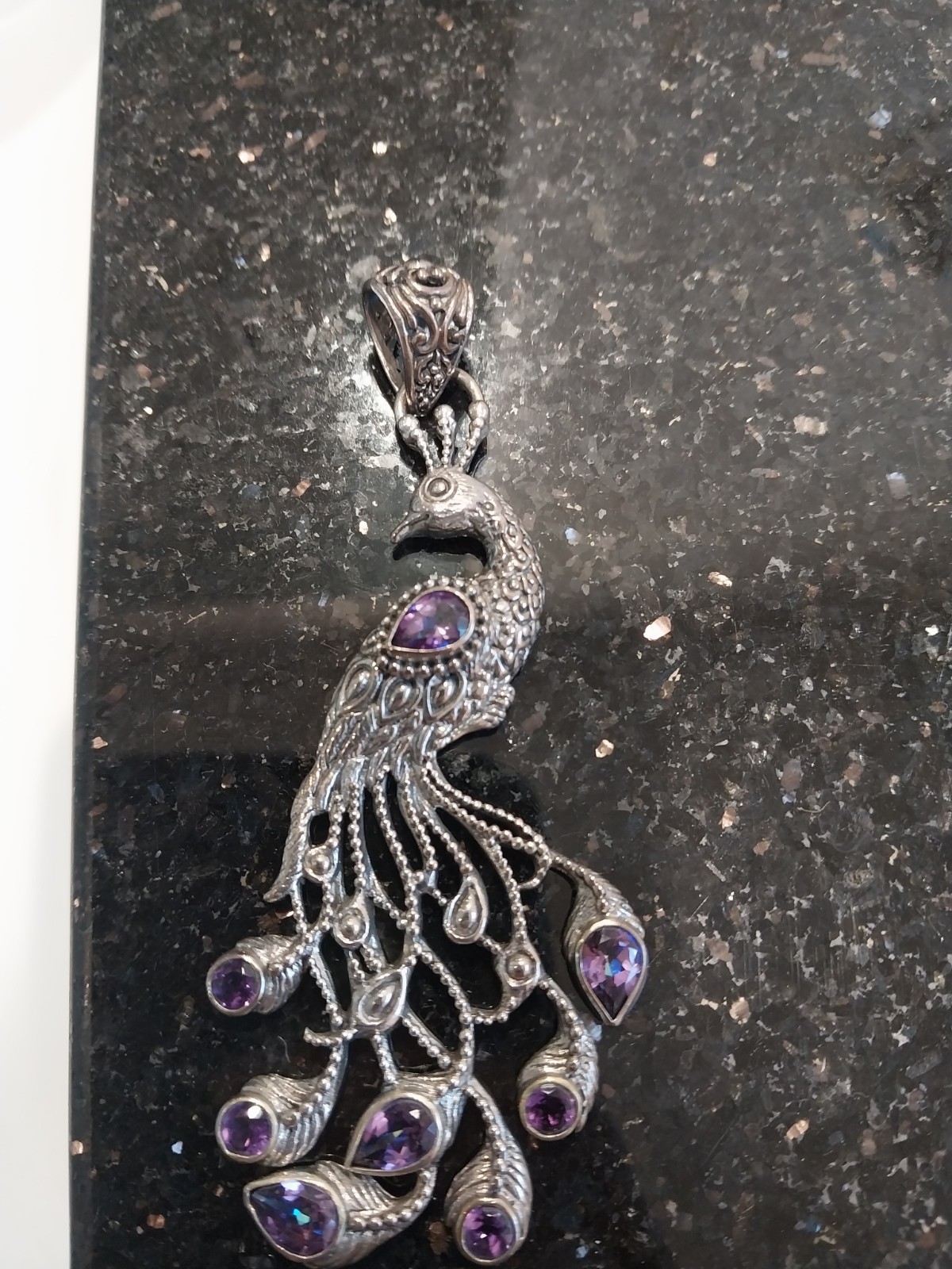 SARDA 925 Sterling Silver Peacock Pendant With Amethyst Stones