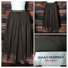 Isaac Mizrahi Midi Skirt Size 6 Brown Silk Lined Triple Layered Tulle Side Zip