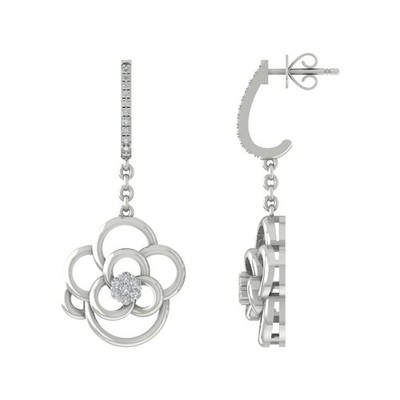 Sterling Silver 0.25Ct Round Lab Grown Diamond Composite Drop & Dangle Earrings