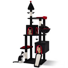 75" Gothic Cat Tree with 2 Condos, Top Perch, Sisal Scratching Posts Ramp