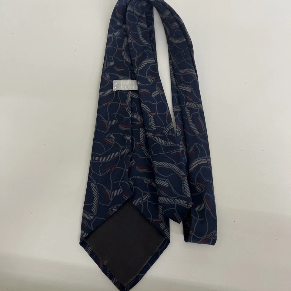 Corbata de seda vintage Enrico Coveri azul marino estampado abstracto Italia años 90 Foto 4 de 4
