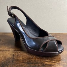 Cordani Slingback Pumps 5 Brown Leather Peep Toe Cone Heel Adjustable Crisscross