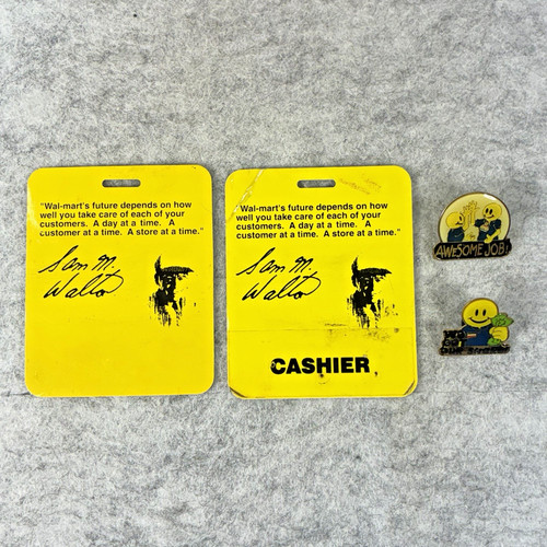 Walmart Vintage Official Employee Clip On Badge Cards and Pins Lot Sam Walton