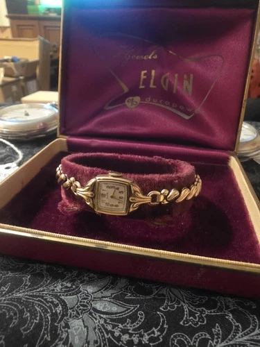 Vintage 10k Gold Filled Lady Elgin Wristwatch & GF Band Bracelet Antique Nice!