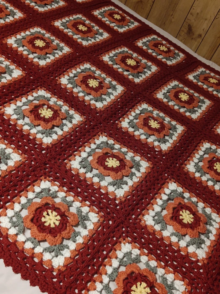 🌸 Manta 3D Abuelita Cuadrada Afgana 57x80 Tiro Rosa Casa Núcleo Retro Boho De Colección Foto 2 de 4