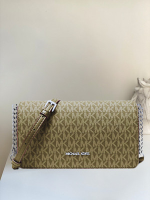 Michael Kors Jet Set Women Medium MK Logo Chain Full Flap Crossbody Bag Olive