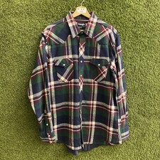 Vintage Wrangler Western Pearl Snap Shirt Mens XL Plaid Flannel Blue Long Tails