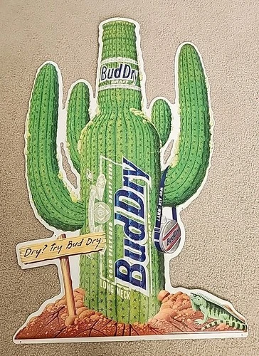 Vintage Bud Dry Beer Draft Cactus Shaped Tin Sign 1993 Budweiser 35" By 24"