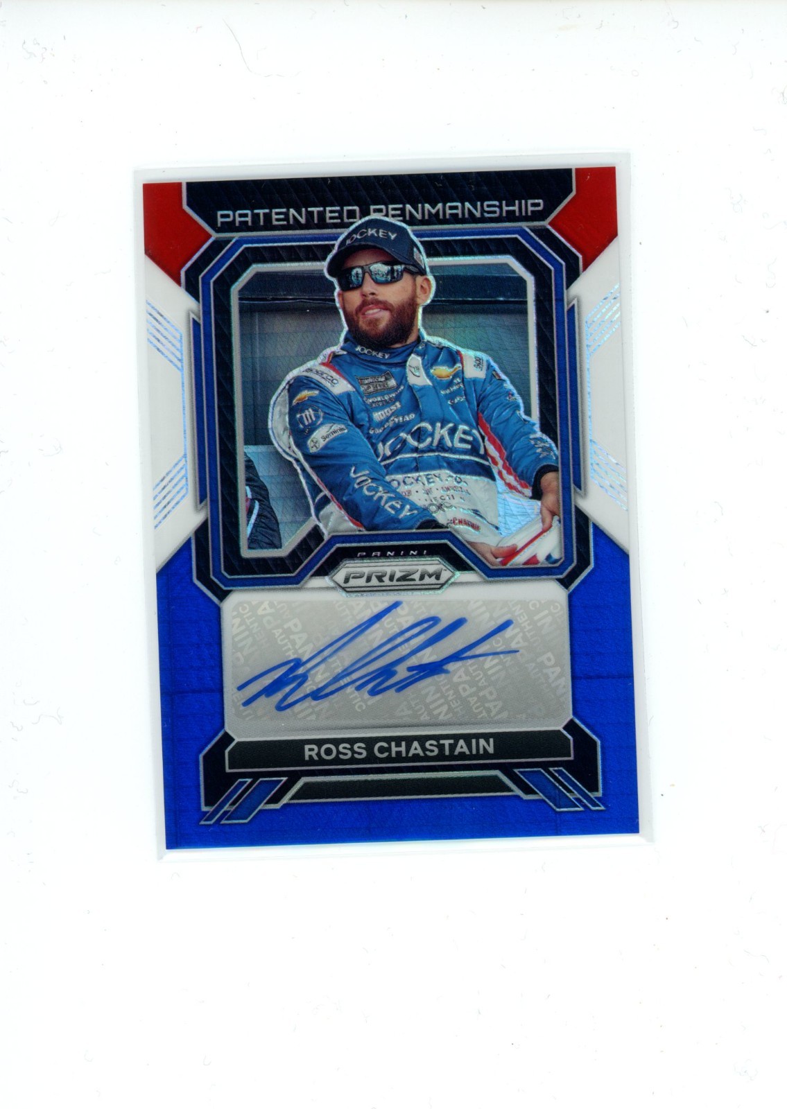 2023 Prizm Ross Chastain #PP-RCH Patented Penmanship Red White Blue Auto 32/35