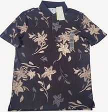 All In Motion Mens Black w/ Beige Floral Moisture-Wicking Knit Polo Shirt S NWT