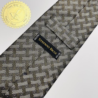 STEFANO RICCI Metallic Dark Olive Green,Taupe&Gray Criss Cross Silk Luxury Tie 