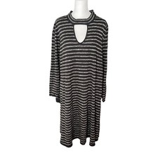 Sandra Darren Womens Plus 1X Shift Dress Black Striped Gray Cutout Vneck Plunge