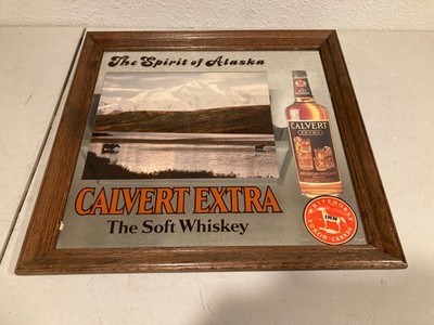 Calvert American The Soft Whiskey Wood Frame Mirror Vintage Signage