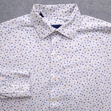 David Donahue Dress Shirt Mens 16 33/34 Regular Fit Floral White Long Sleeve