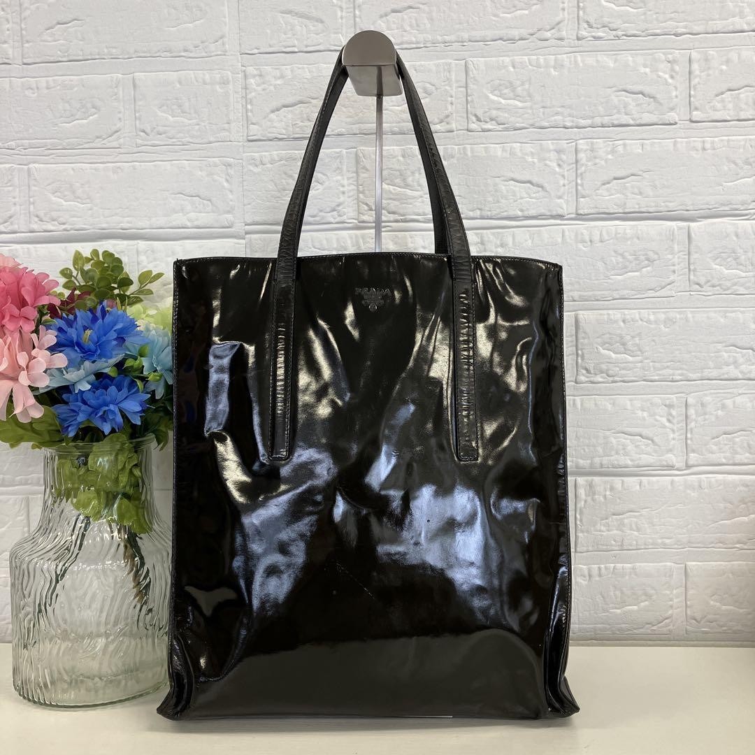 PRADA Tote Bag Patent Leather Enamel Black 3519 TQ934843