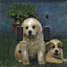 Great Pyrenees art on a double metal light switch plate, made in USA