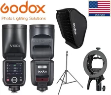 US Godox V100S TTL Flash 100ws Power With 60*60cm Softbox S2 Bracket and Tripod