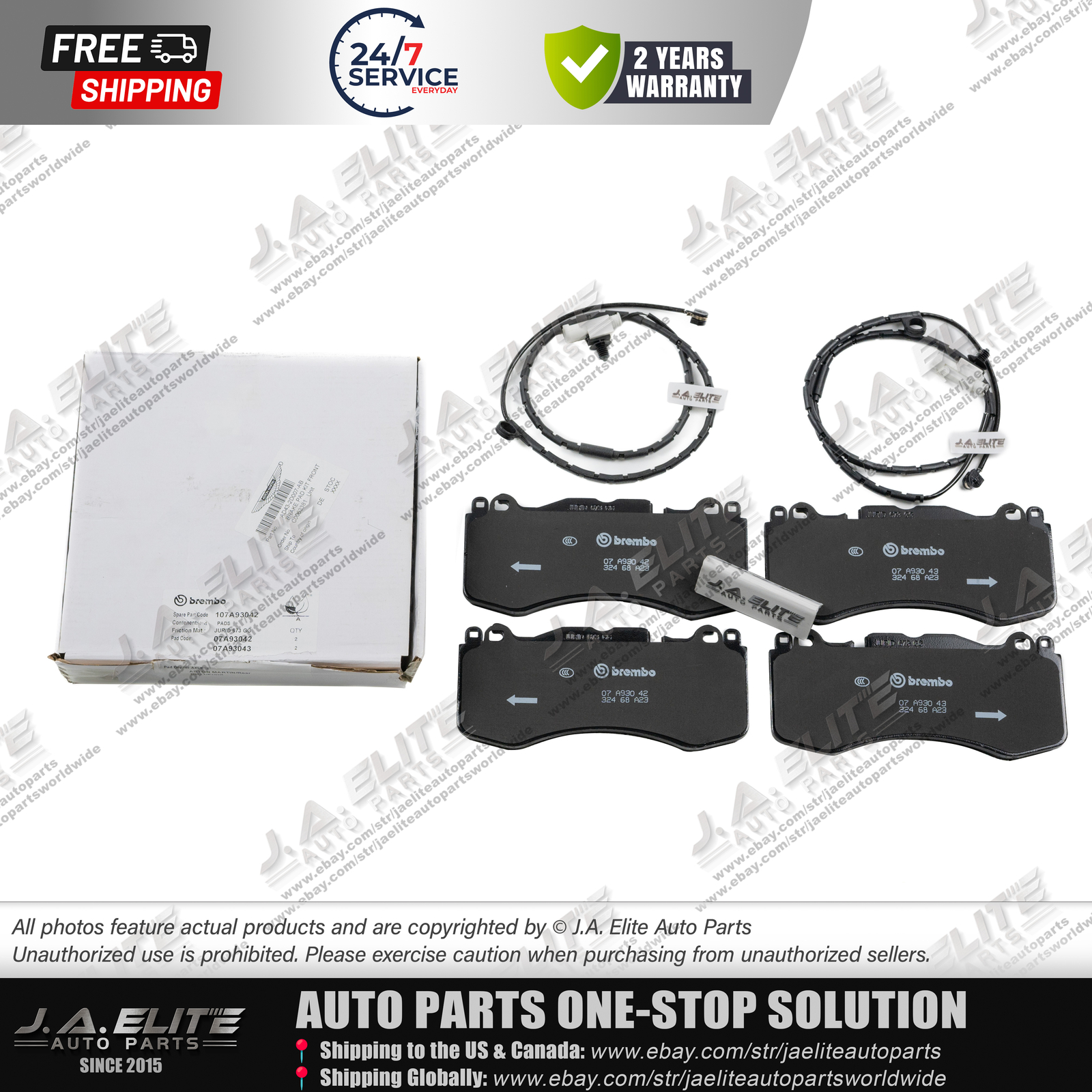 2pcs Genuine Front & Rear Brake Pad Kit fit Aston Martin Rapide, + FREE SENSOR