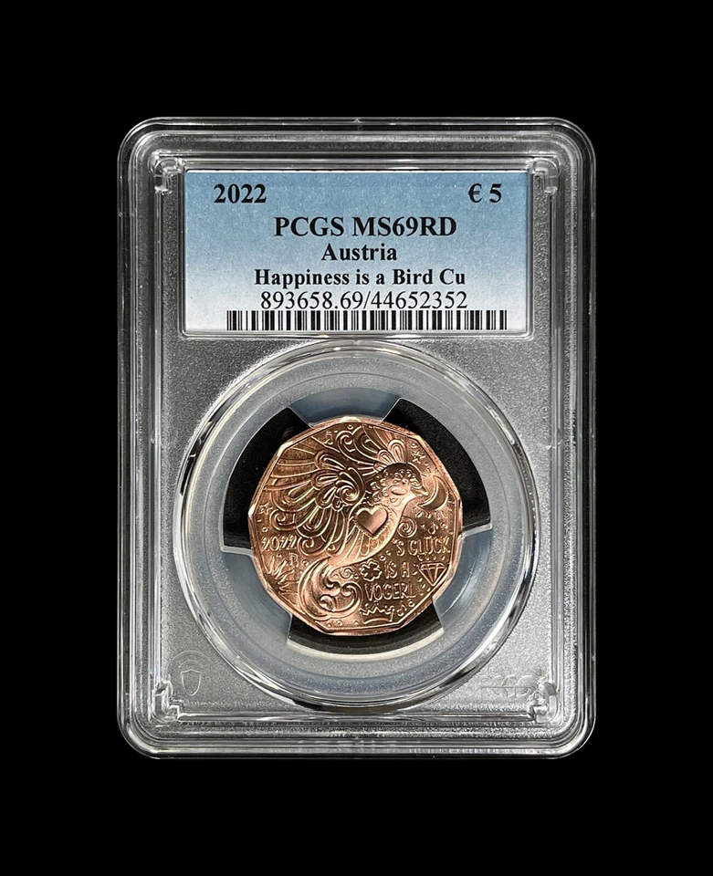 AUSTRIA. 2022, 5 Euro - PCGS MS69 - Top Pop 🥇 Happiness is a Bird, Full Red - Image 2 of 4