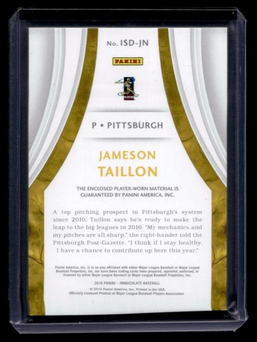 2016 Panini Immaculate Collection Jameson Taillon Immaculate Standard 91/99 - Picture 2 of 2