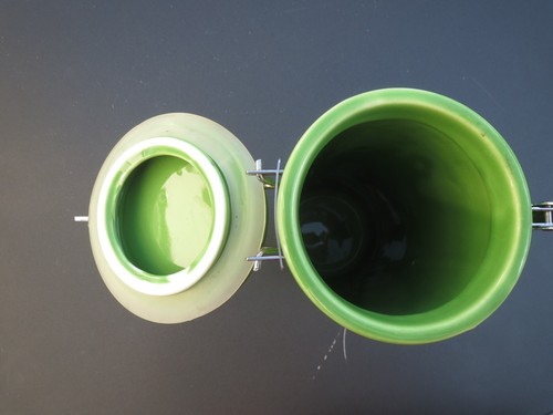 Vorratsbehälter mit Drahtbügel 32 cm Keramik Deckel luftdicht Spaghettidose grün - Bild 4 von 6