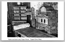 Radio & Book Case Paper House Pigeon Cove Mass C1930's Postcard N10