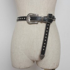 Women Faux Leather Skinny Belt Waistband Rivet Floral Metal Buckle Goth Punk New