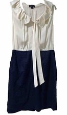 TAHARI Wear To Work Dress Cotton Blend Blue White Sleeveless,10