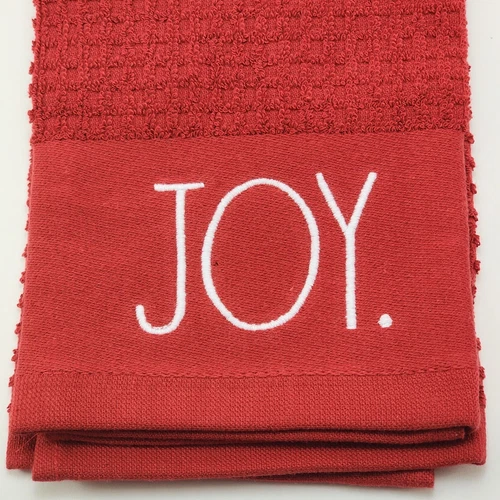 3 Rae Dunn Weihnachten rot Küchentuch bestickt Peace Joy Believe 100% Baumwolle - Bild 3 von 9