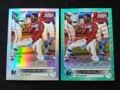 2022 Topps Chrome Refractor Aqua #/199 Jazz Chisholm #91 Mint Centered