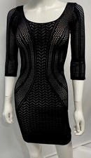 Vintage 2000s bebe Black Crochet Bodycon Half Sleeve Dress Size-Small