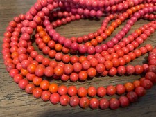 FIVE 5  16" Strands 6mm Round CORAL HOWLITE Gemstone Beads - Great Color 