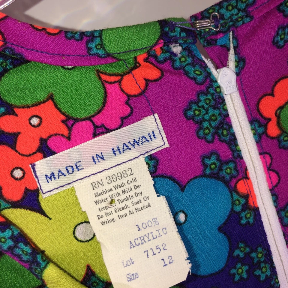 Maxi Vestido De Colección Talla 12 Brillante Colorido Hawaiano Floral Sin Mangas Años 60 ¿Tela de Corteza? Foto 2 de 4