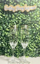 Mr And Mrs Toasting Gold Rim Flutes Champagne Glasses Wedding