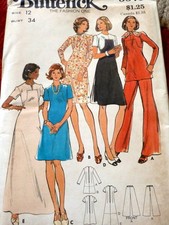 LOVELY VTG 1970s DRESS, TUNIC, PANTS Sewing Pattern 12/34