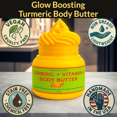 Turmeric Body Butter infused Hyaluronic Acid Dead Sea Minerals Green Tea 8oz