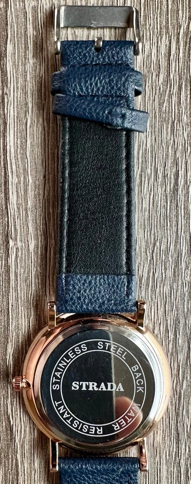 Strada Reloj Hombre Caja Oro Rosa Esfera Azul y Correa Cuarzo Nuevo Foto 3 de 4