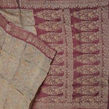 Namaste Vintage Gray Sarees 100 Pure Silk Printed Woven Sari 5YD Craft Fabric