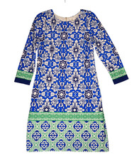 Eliza J Sheath Dress Womens Size 6 Blue Floral Lined Exposed Zip Boho Classy