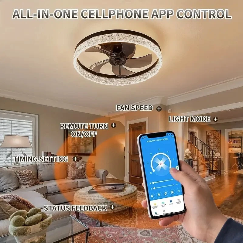 LED Black Ceiling Fan With Light - 1pc 19.7 in - Image 3 of 4