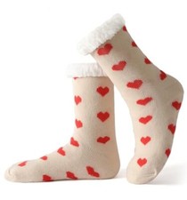  Fleece Lined Socks - Cozy Slipper Socks with Grippers for Women - Sock Hearts