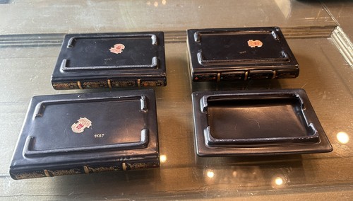 Vintage Lenwile Ardalt Artware Hand Painted Black/Gold Ashtray & Cigarette Box - Picture 4 of 17