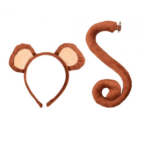 Monkey Ears and Tail Set Girls Boys Cosplay Props Headwear for Halloween Animals