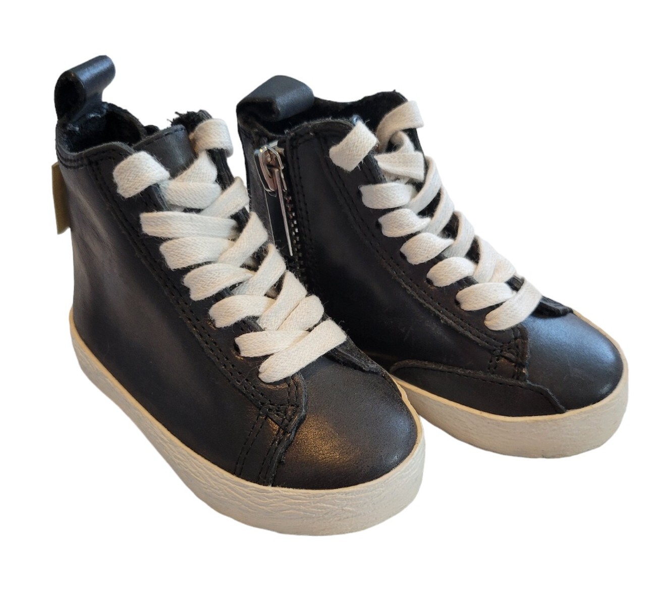 Piper Finn Black Leather Toddler Shoes Sz 3 Lace / Zip Sneakers Hip Hop Bono-image