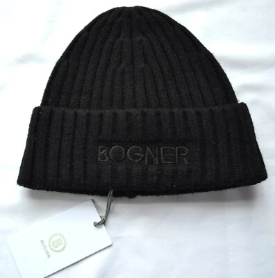 BOGNER MÜTZE CONRAD WOLLMÜTZE DAMEN HERREN SCHWARZ LOGO SCHRIFT UVP 110 € NEU