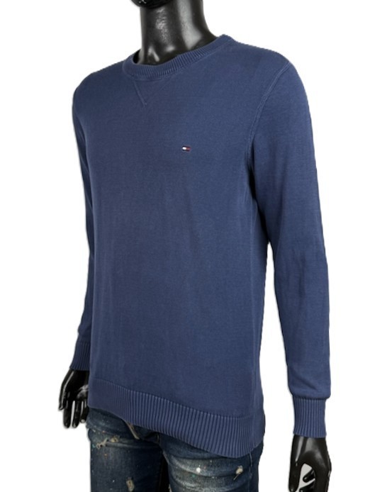 Tommy Hilfiger Maglione Uomo Taglia M Blu Premium Cotton Girocollo Logo