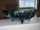 VTG Indiana Glass Blue Iridescent Carnival Harvest Grape Oval Footed Fruit Bowl