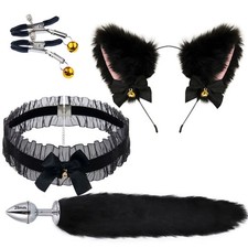 Cute Fox Tail Anal Plug Bow-Knot Soft Cat Ears Headbands Collar Erotic