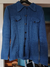 Ladies handknitted jacket, military style. Rowan Cotton denim blue shade. 14-16