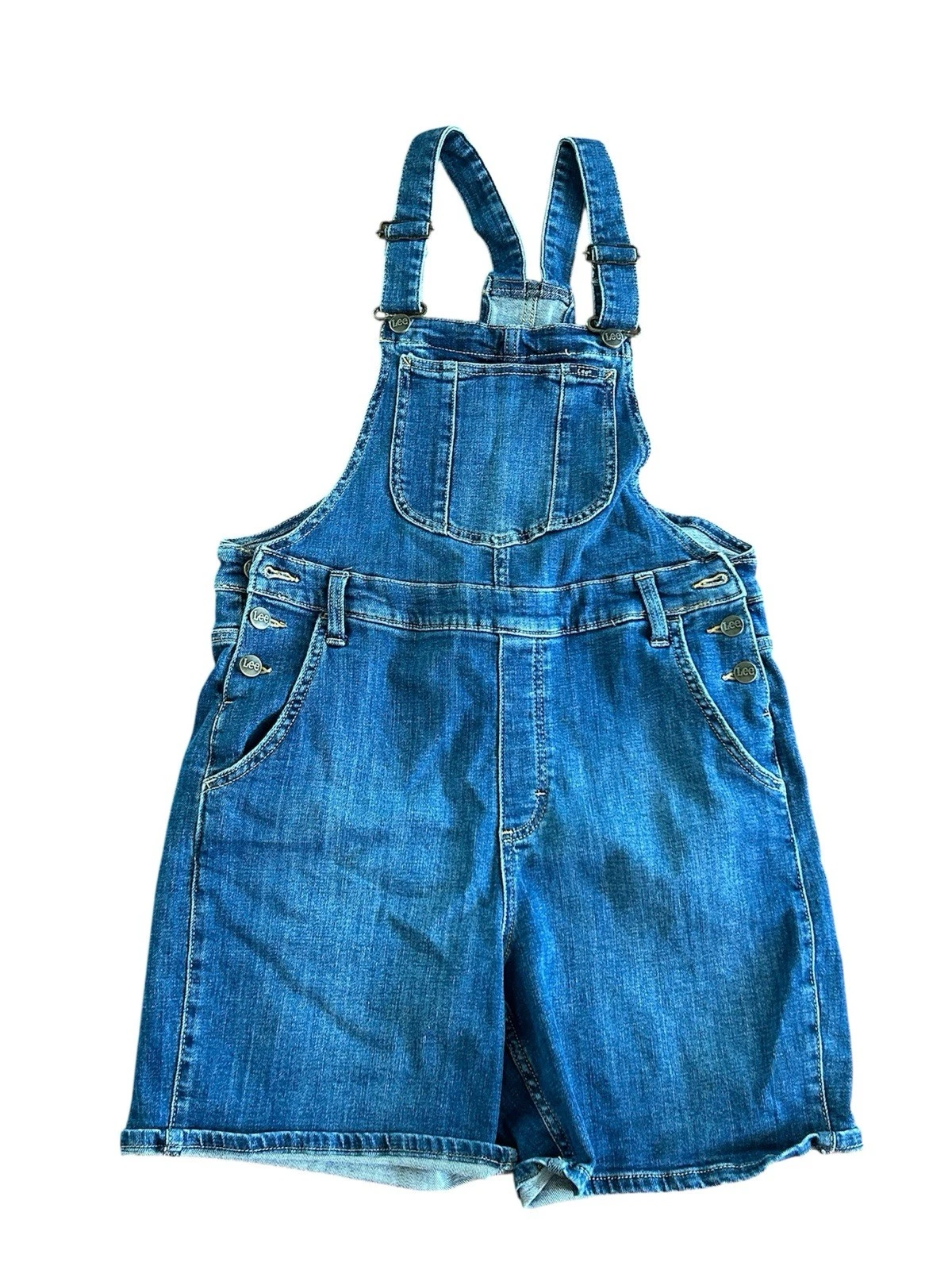 Lee Denim Bib Overall Shorts Womens M Blue Jean Pockets Shortalls Tomboy